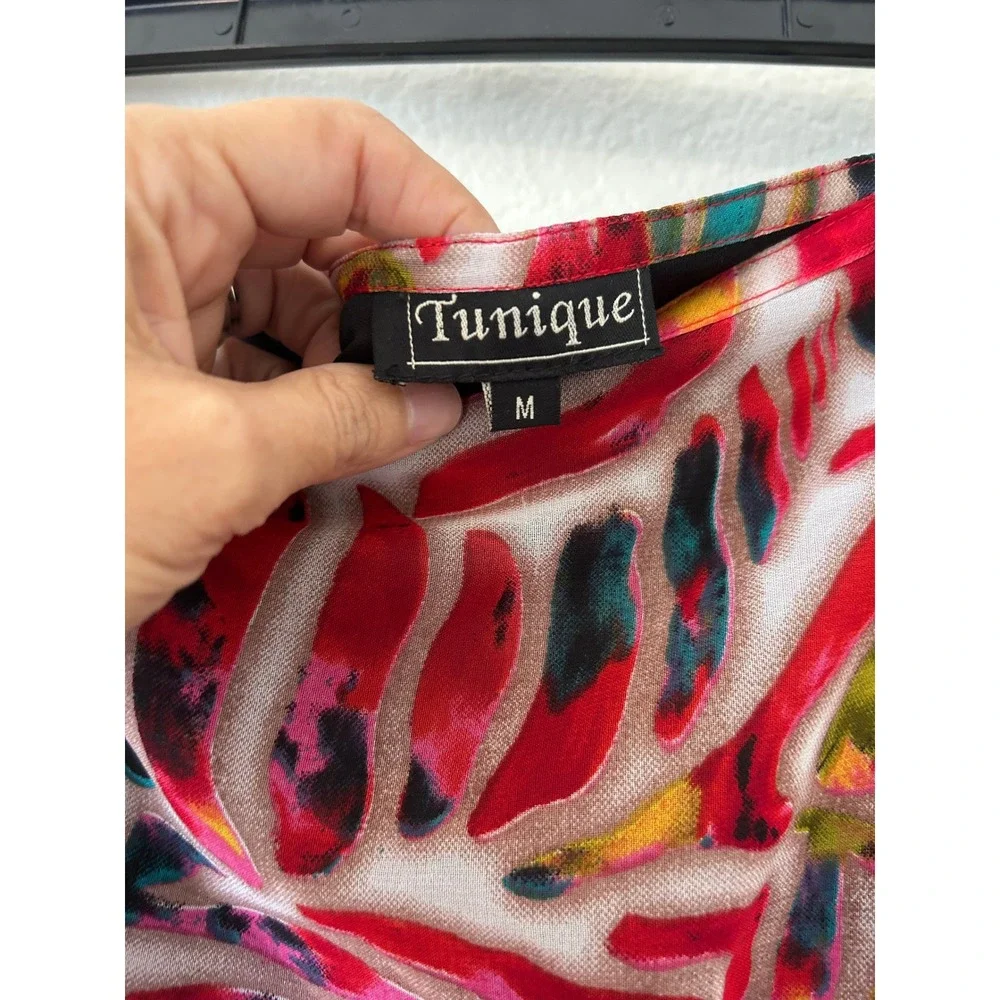Tunique Boho Layered Frill Skirt - Pink & Blue Artistic Print - Festival Wear M‎